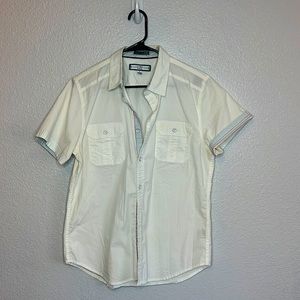 PD&C Size Large Slim Fit White Button Down Short Sleeve Shirt